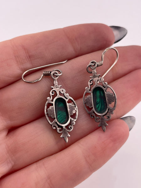 sterling silver synthetic malachite dangle earrings
