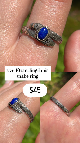 RESERVED PRIVATE LISTING -- sterling silver lapis snake ring A5