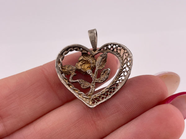 sterling silver rose heart pendant