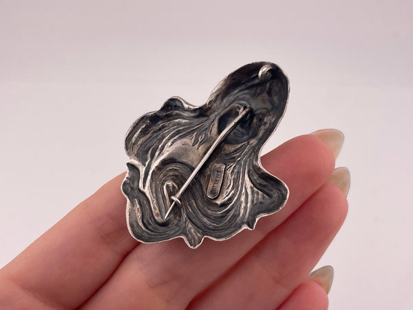 sterling silver pressed 2" Art Nouveau style woman pendant brooch