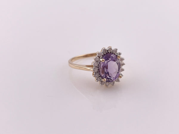 size 5.5 14k yellow gold faceted amethyst & diamond halo ring