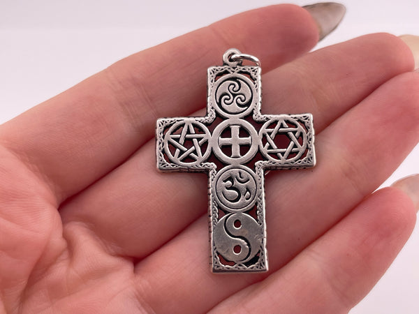 sterling silver multi-symbol cross pendant