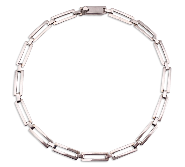 sterling silver heavy Mexican rectangle link collar necklace
