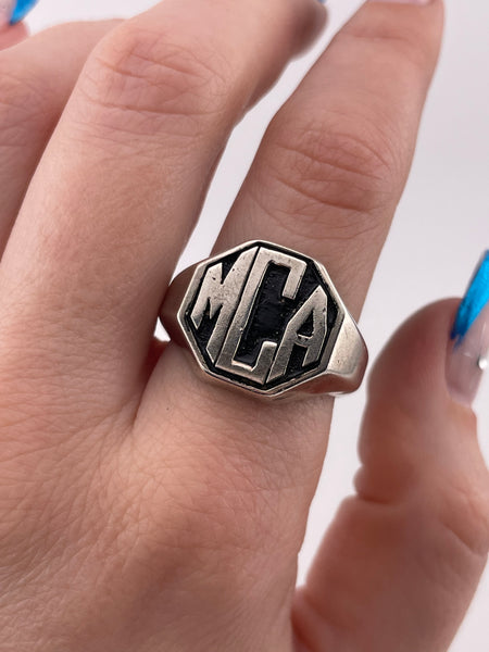 size 10.75 sterling silver 'MCA' initials signet ring