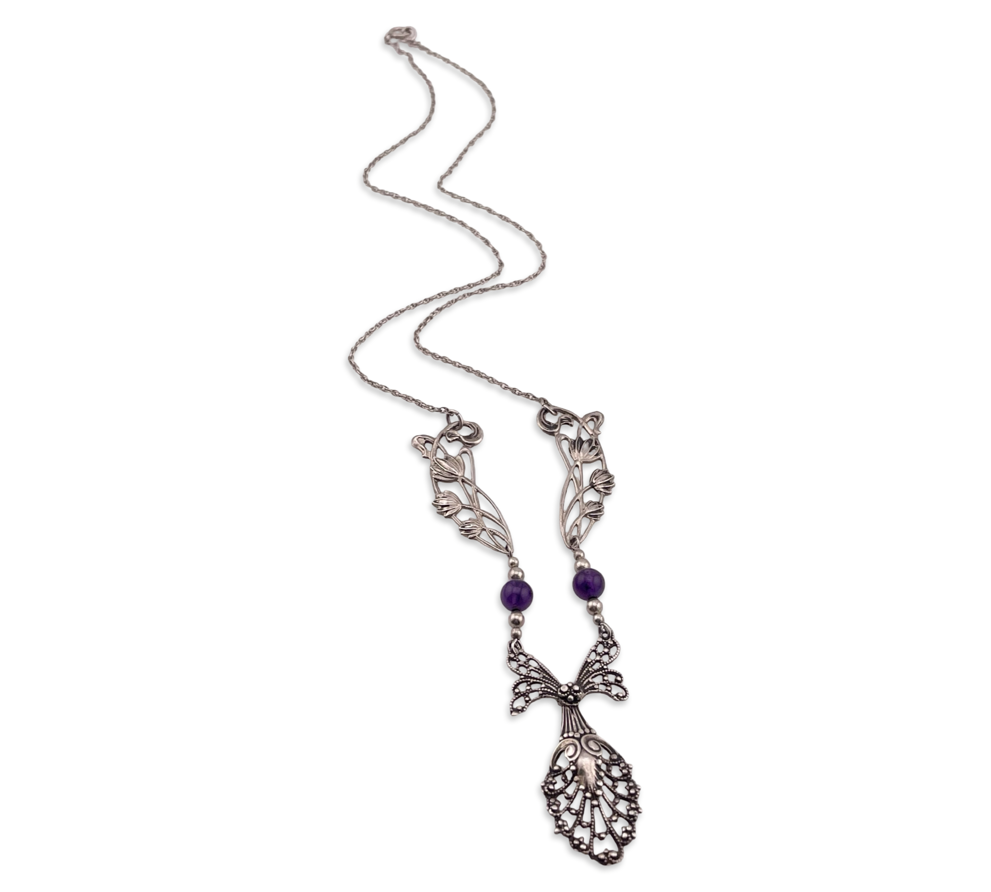 sterling silver 20" floral amethyst bead necklace