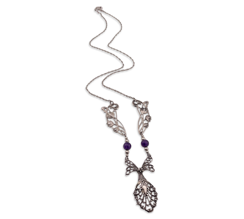 sterling silver 20" floral amethyst bead necklace