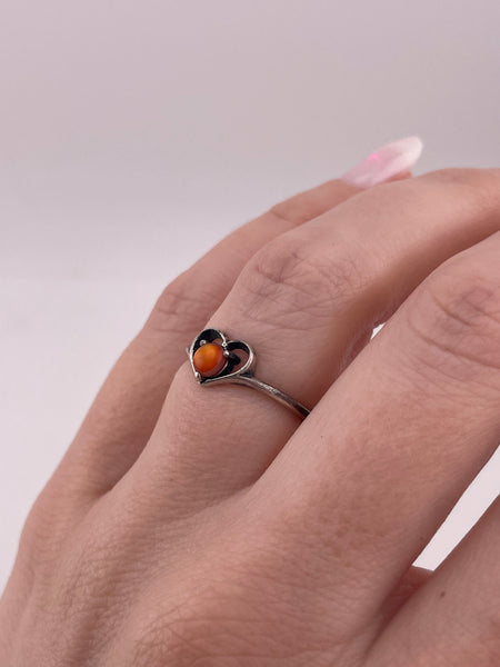 size 6.5 sterling silver synthetic orange stone heart ring