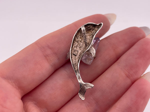 sterling silver etched dolphin amethyst pendant