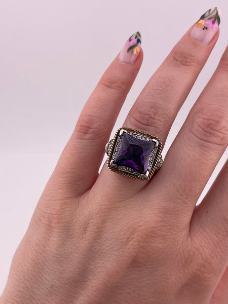 size 7 sterling silver gold wash purple white rhinestone ring