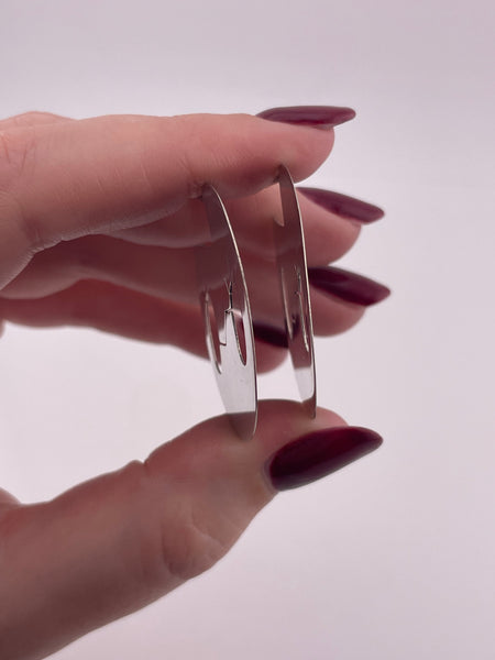 sterling silver brushed finish stoneless flat hoop cut-out circle post earrings