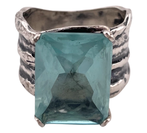 size 7.75 sterling silver designer Silpada chunky blue glass rectangle ring