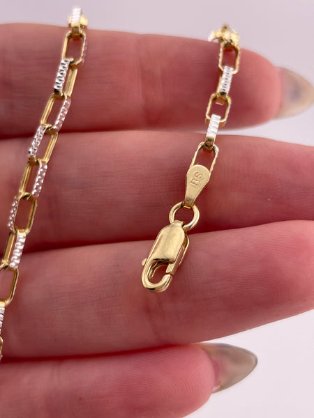 sterling silver 18-1/2" two toned gold wash etched textured paperclip necklace