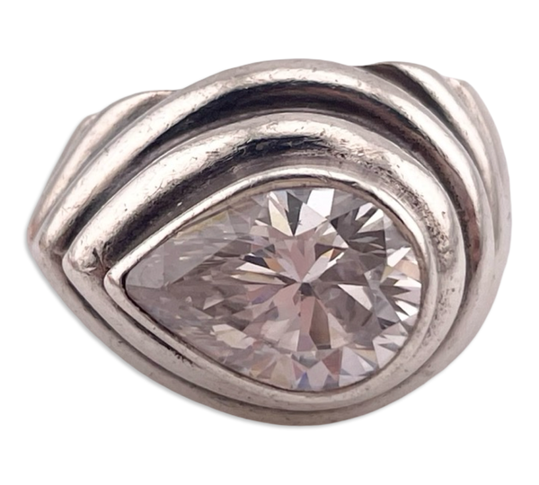 size 6.5 sterling silver chunky faceted rhinestone ring