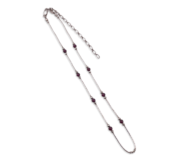 sterling silver 16" - 20" garnet liquid silver necklace