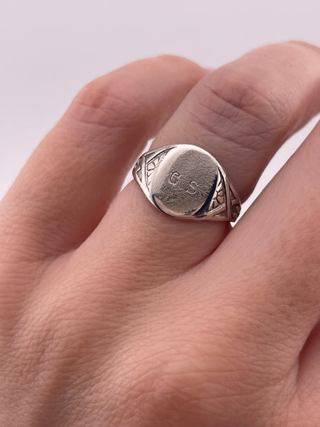 size 6.25 sterling silver rhodium plated 'G.S' letters initials ring