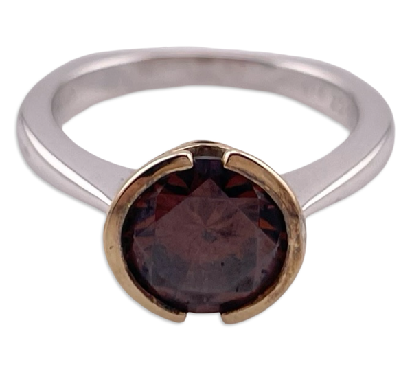 size 6 sterling silver gold wash faceted glass CZ  ring