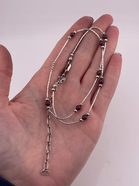 sterling silver 16" - 20" garnet liquid silver necklace