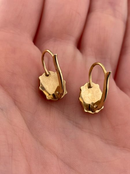 14k yellow gold enamel ladybug dangle earrings