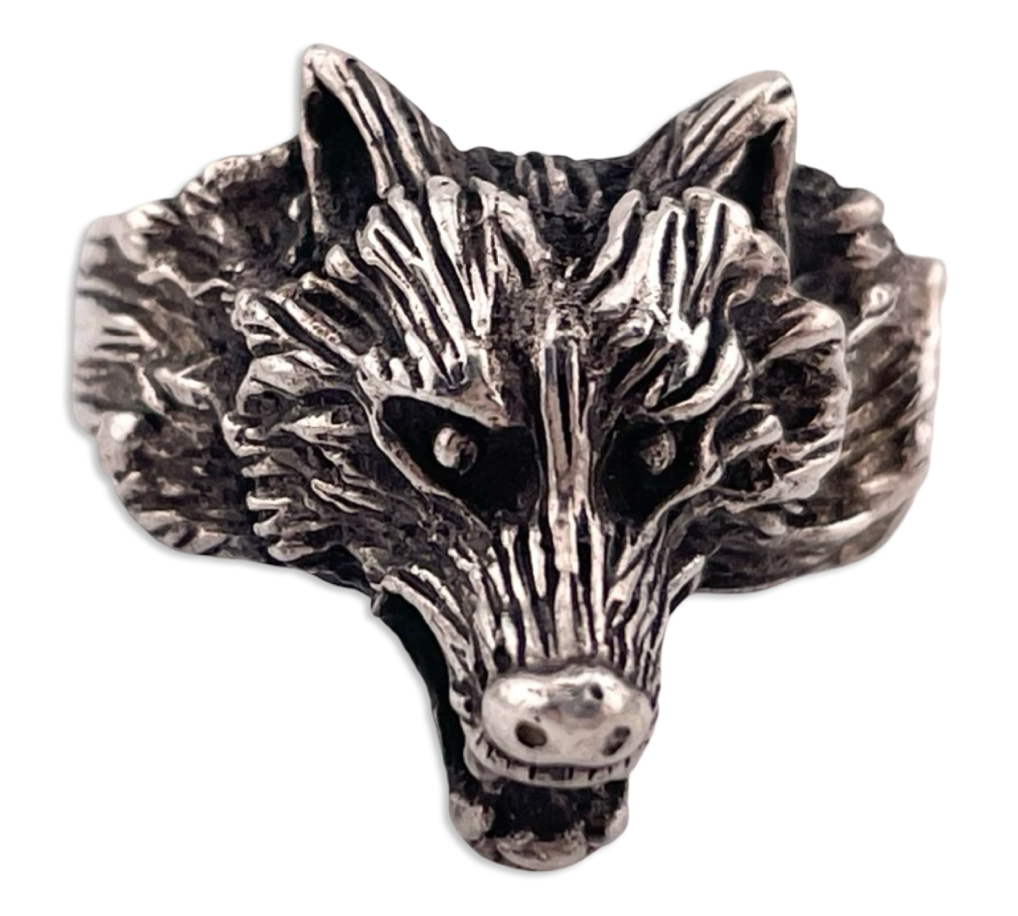 size 12.75 sterling silver wolf head ring