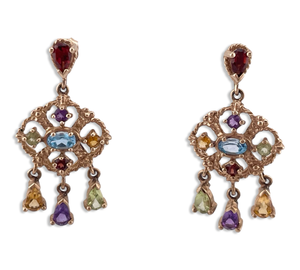 10k yellow gold faceted colorful multi-gemstone post dangle earrings