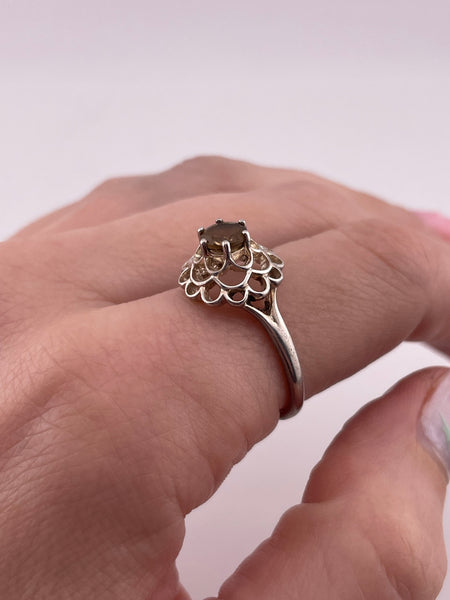 size 9 sterling silver faceted smokey topaz ring