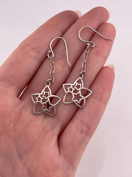sterling silver stars chain hook dangle earrings