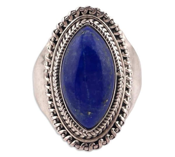 size 13.5 sterling silver marquis shape lapis ring