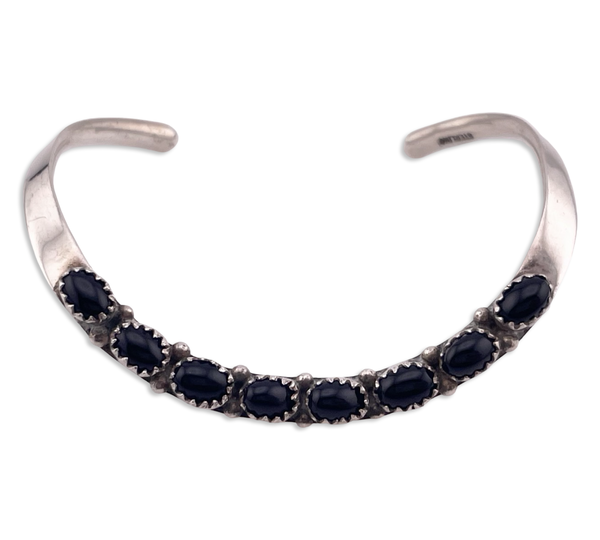 sterling silver 6-1/4" shaped onyx row bracelet