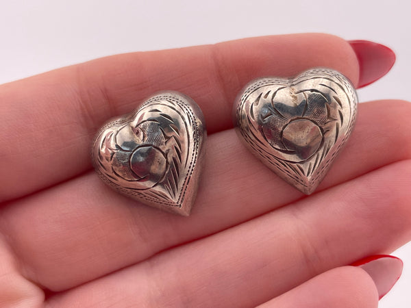 sterling silver etched heart post earrings