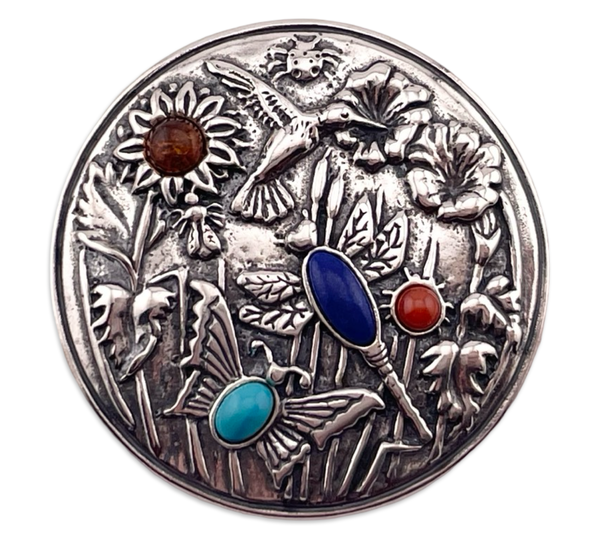 sterling silver Carolyn Pollack multi-stone flower insect hummingbird pendant brooch