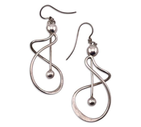sterling silver stoneless squiggle ball pendulum dangle earrings