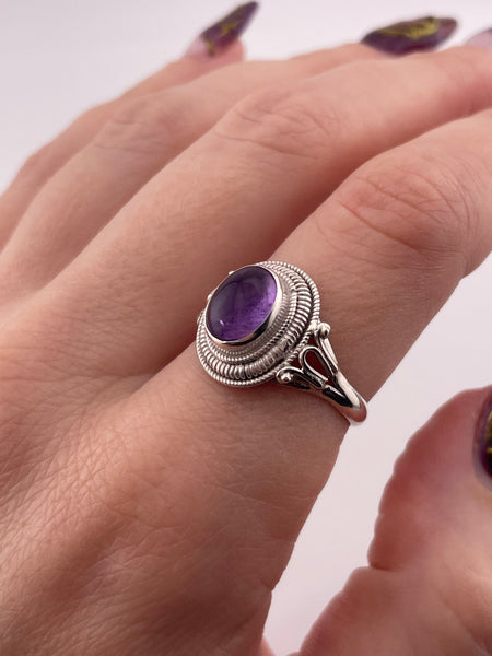 size 8.75 sterling silver amethyst rope bezel ring