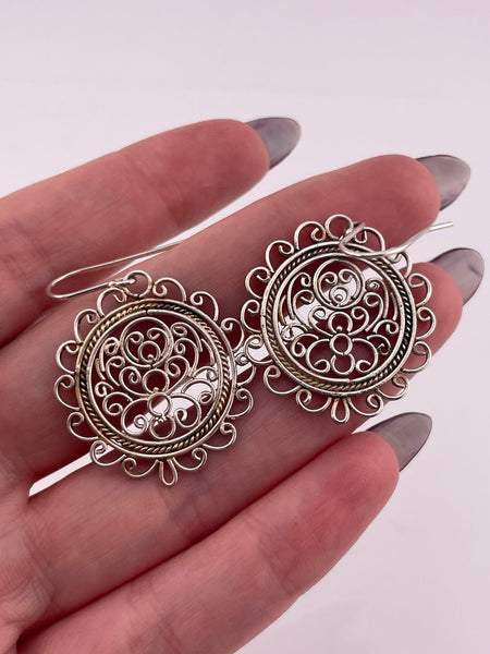 sterling silver stoneless cut-out scroll dangle earrings