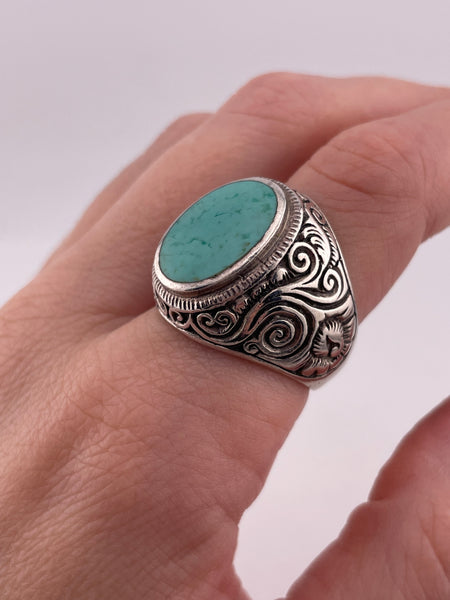 size 10 sterling silver chunky synthetic turquoise ring