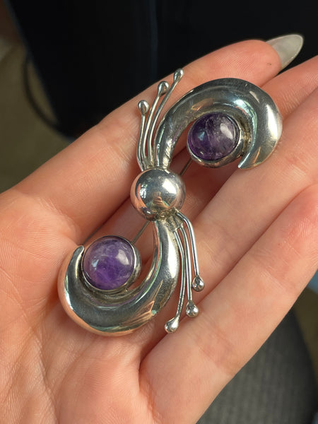 sterling silver Mexican amethyst brooch
