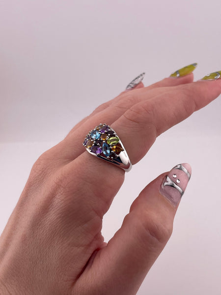 size 7 sterling silver colorful faceted multi-gemstone ring