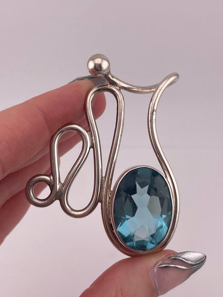 sterling silver large faceted blue glass pendant