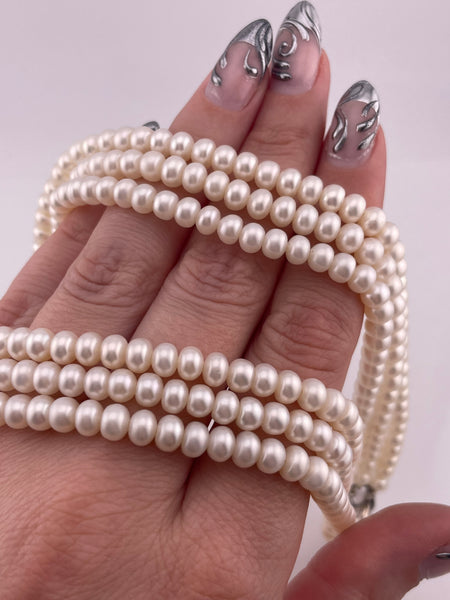 sterling silver component 17" three strand synthetic pearl necklace w/ oversized charm clasp