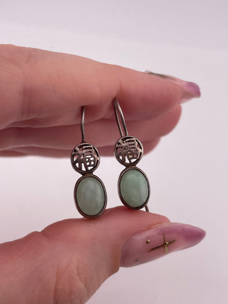 sterling silver nephrite hook dangle earrings