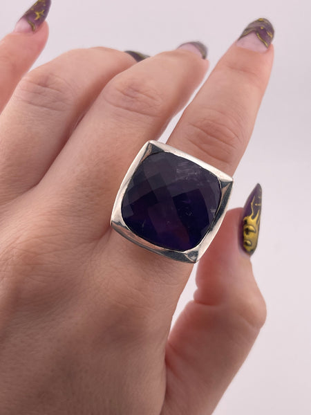 size 7.5 sterling silver chunky heavy faceted amethyst ring