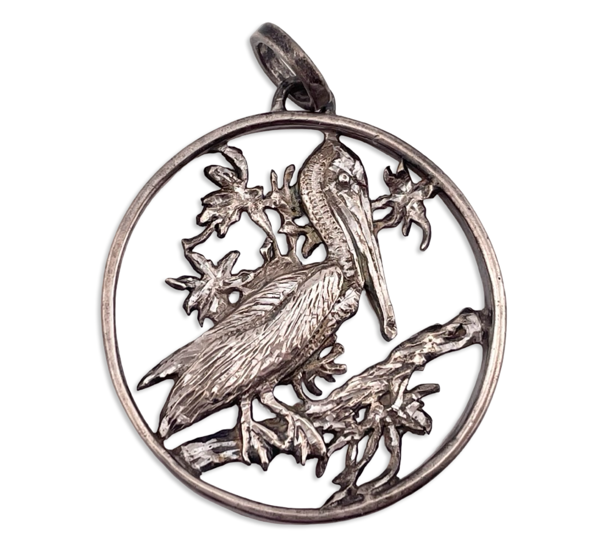 sterling silver artisan Brown Pelican bird pendant
