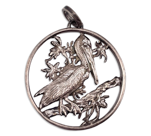 sterling silver artisan Brown Pelican bird pendant