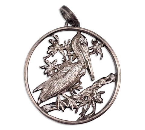 sterling silver artisan Brown Pelican bird pendant