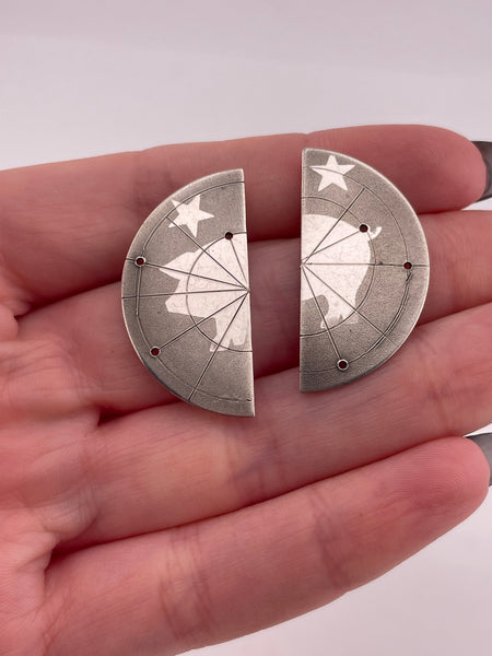 sterling silver pig star etched matte finish earrings