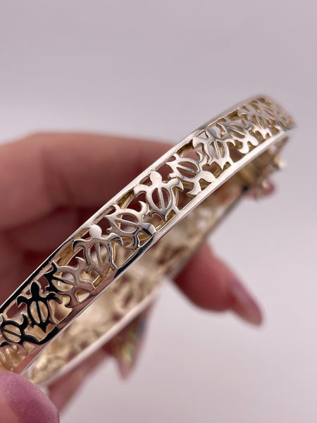 sterling silver gold plated 7 5/8" sea turtle hinge bangle bracelet