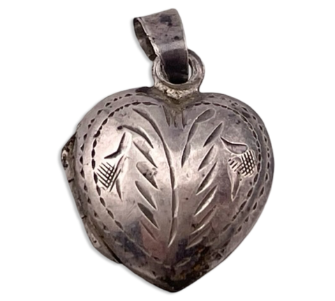 sterling silver small puffy etched heart locket pendant