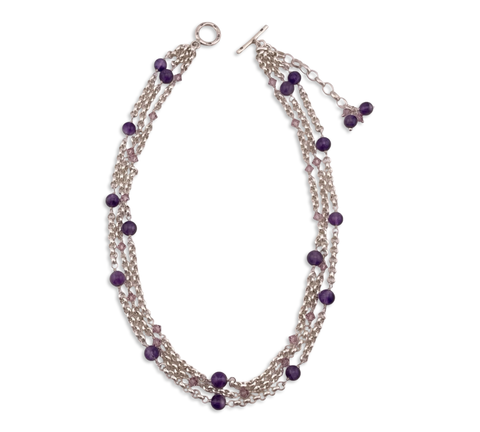 sterling silver triple layer amethyst spacer bead necklace