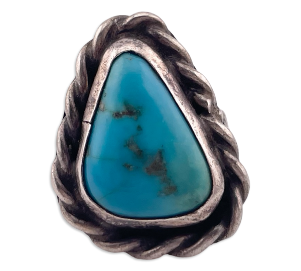 size 6 sterling silver triangle turquoise stamped band ring