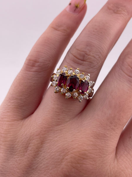 size 7 sterling silver gold plated faceted garnet rhinestone ring ***AS IS***