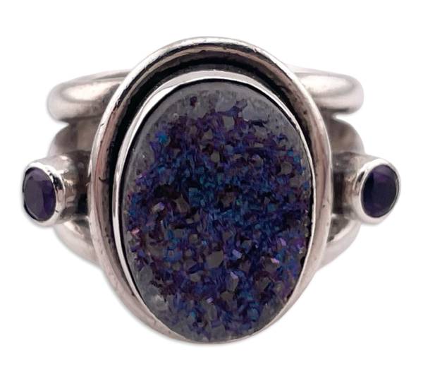 size 6 sterling silver Nicky Butler druzy faceted amethyst ring